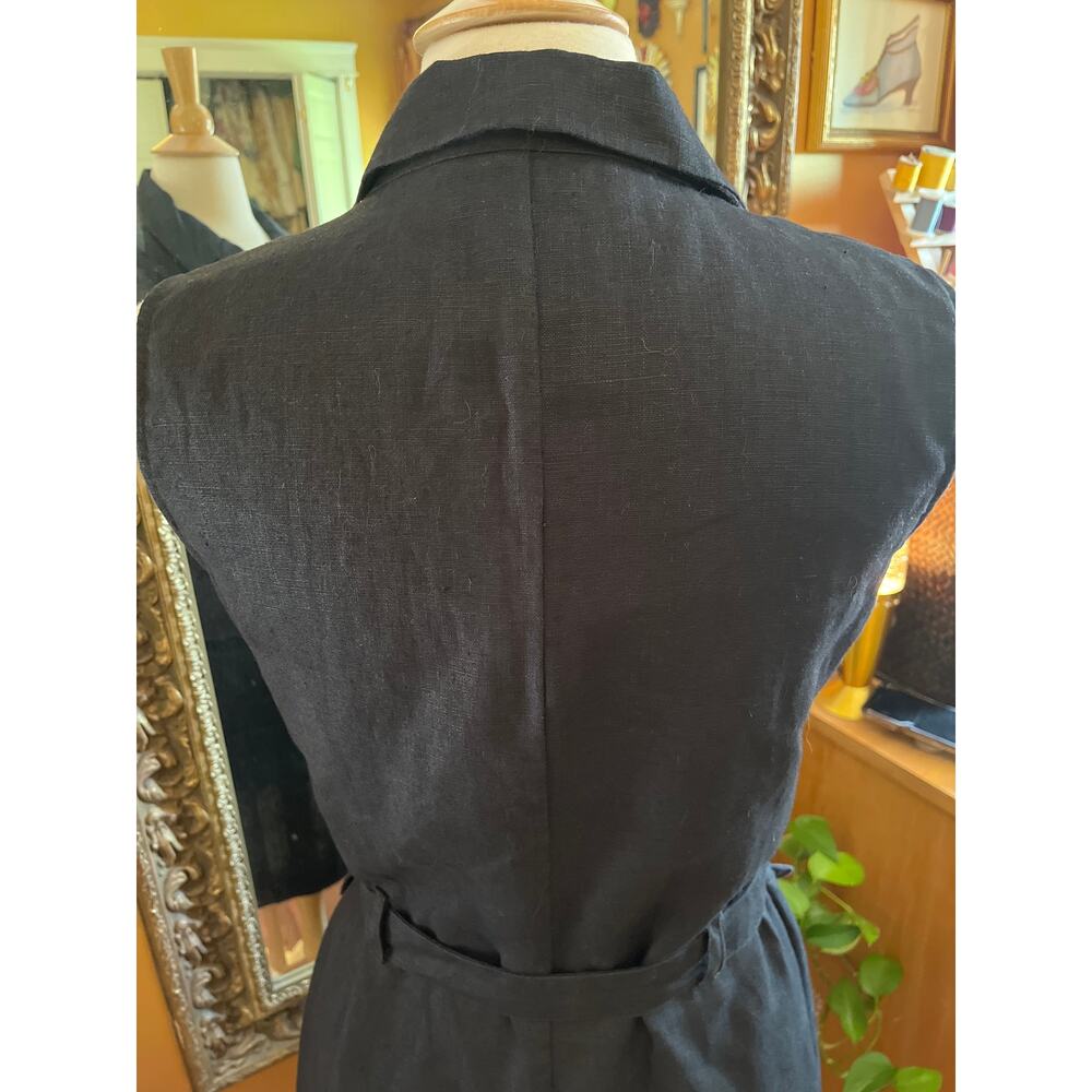 Vintage Thalian Black Linen button up Sleeveless Dress w/pockets & belt Size 8 - Picture 9 of 15
